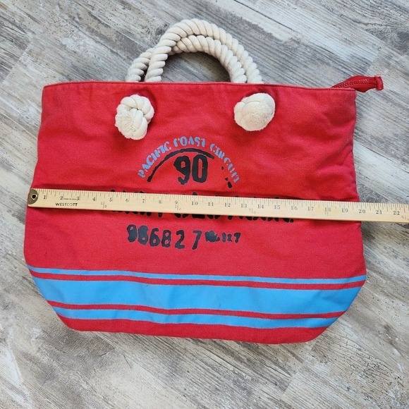 U.S. Polo Assn Cotton Red Logo Rope Handle Beach Shopper Weekend Travel Tote Bag - Picture 15 of 15